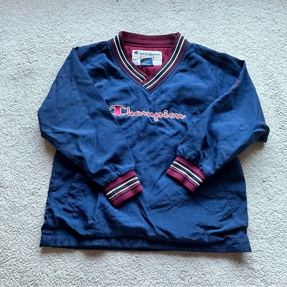 Vintage Champion Boys M Pullover Windbreaker Navy Maroon Retro 90s